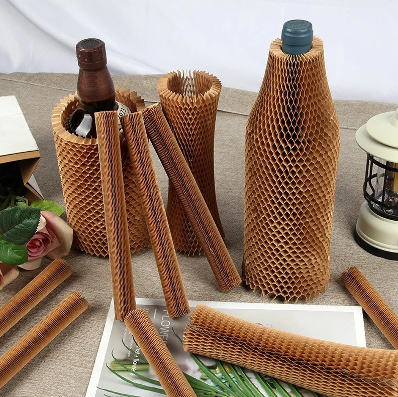 5pcs 3D Honeycomb Paper Protective Sleeve for Bottles - Red Wine, Hollow Shock-Absorbing Grid Design