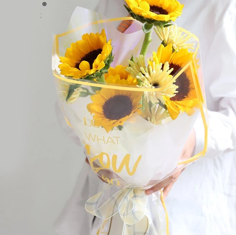 30PCS/PACK Crystal Clear Waterproof OPP Flower Bags – Floral-Bordered Packaging