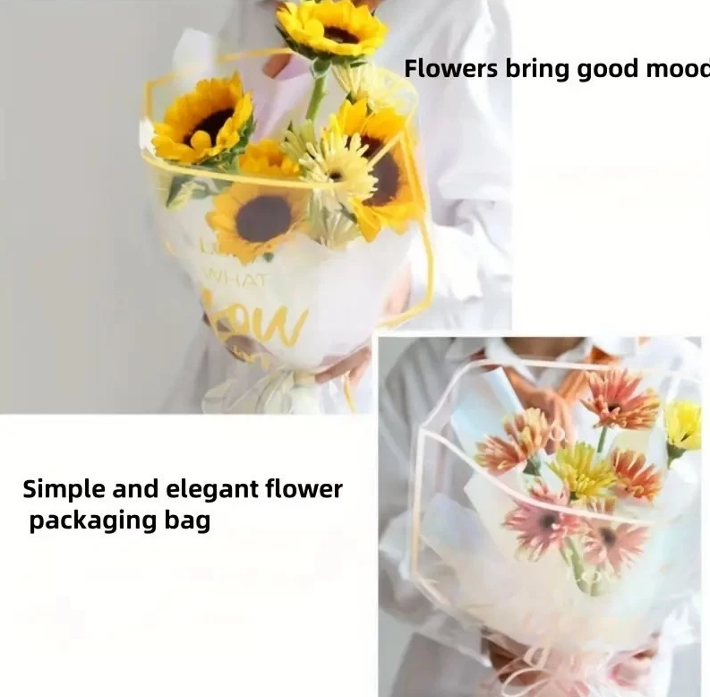 30PCS/PACK Crystal Clear Waterproof OPP Flower Bags – Floral-Bordered Packaging