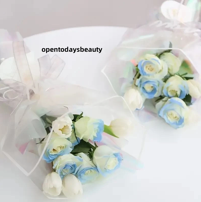 30PCS/PACK Crystal Clear Waterproof OPP Flower Bags – Floral-Bordered Packaging