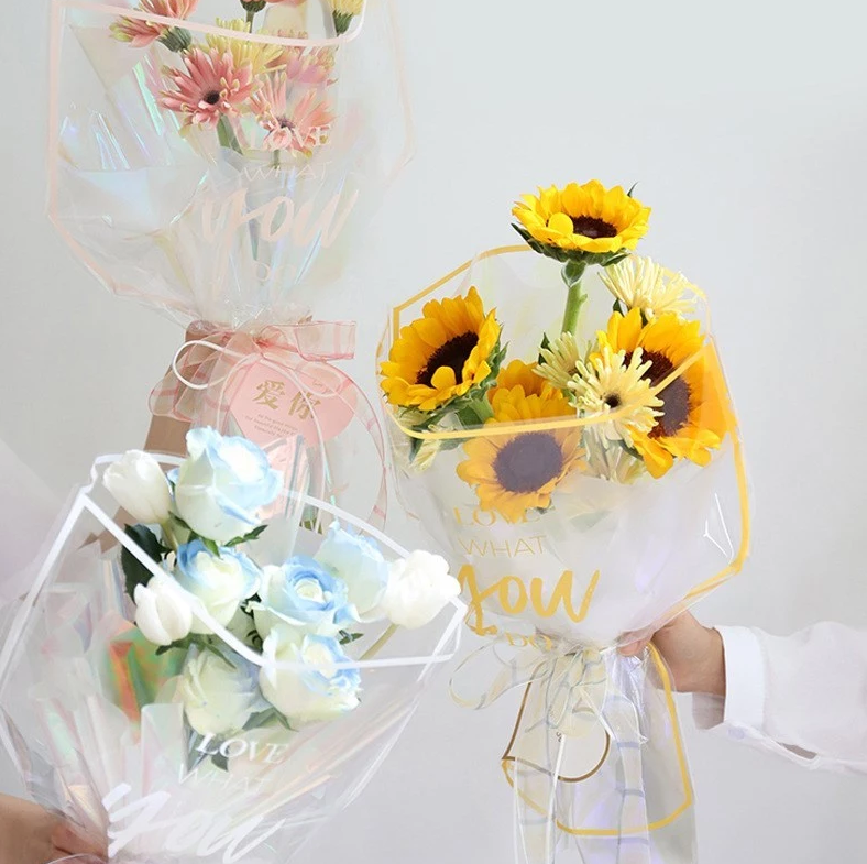 30PCS/PACK Crystal Clear Waterproof OPP Flower Bags – Floral-Bordered Packaging