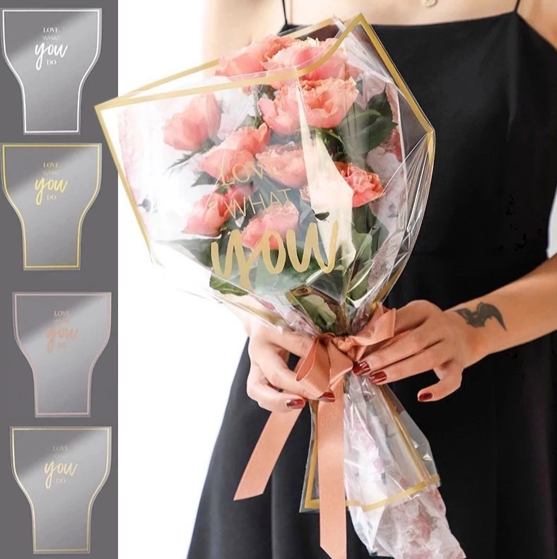 30PCS/PACK Crystal Clear Waterproof OPP Flower Bags – Floral-Bordered Packaging