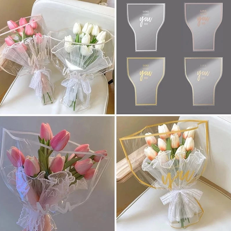 30PCS/PACK Crystal Clear Waterproof OPP Flower Bags – Floral-Bordered Packaging