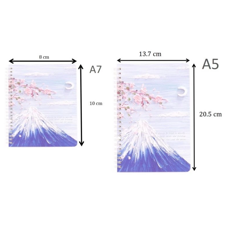 Oil Painting Notebook Set - 4 Assorted Spiral Journals Cherry Blossoms, Mt. Fuji, Pastel