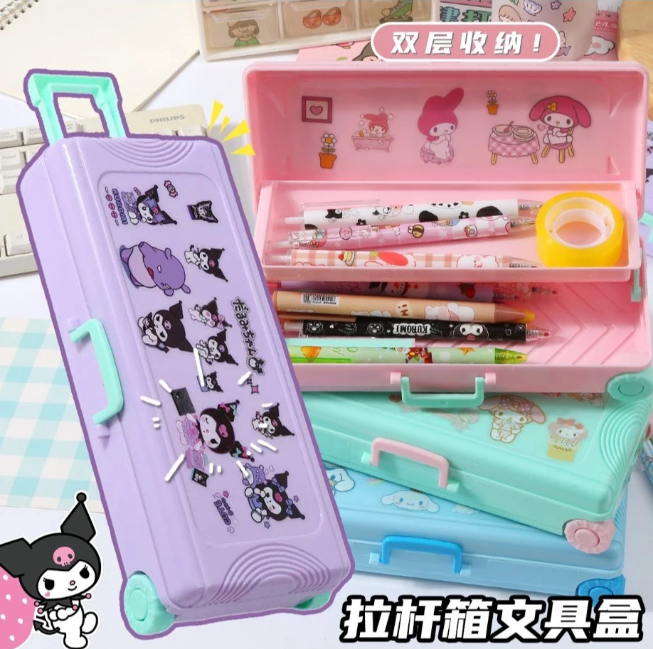 Double-Layer Trolley Pencil Case - Large Capacity Student Organizer multifunctional suitcase