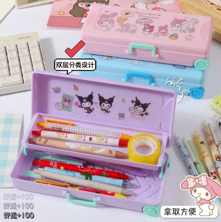 Double-Layer Trolley Pencil Case - Large Capacity Student Organizer multifunctional suitcase
