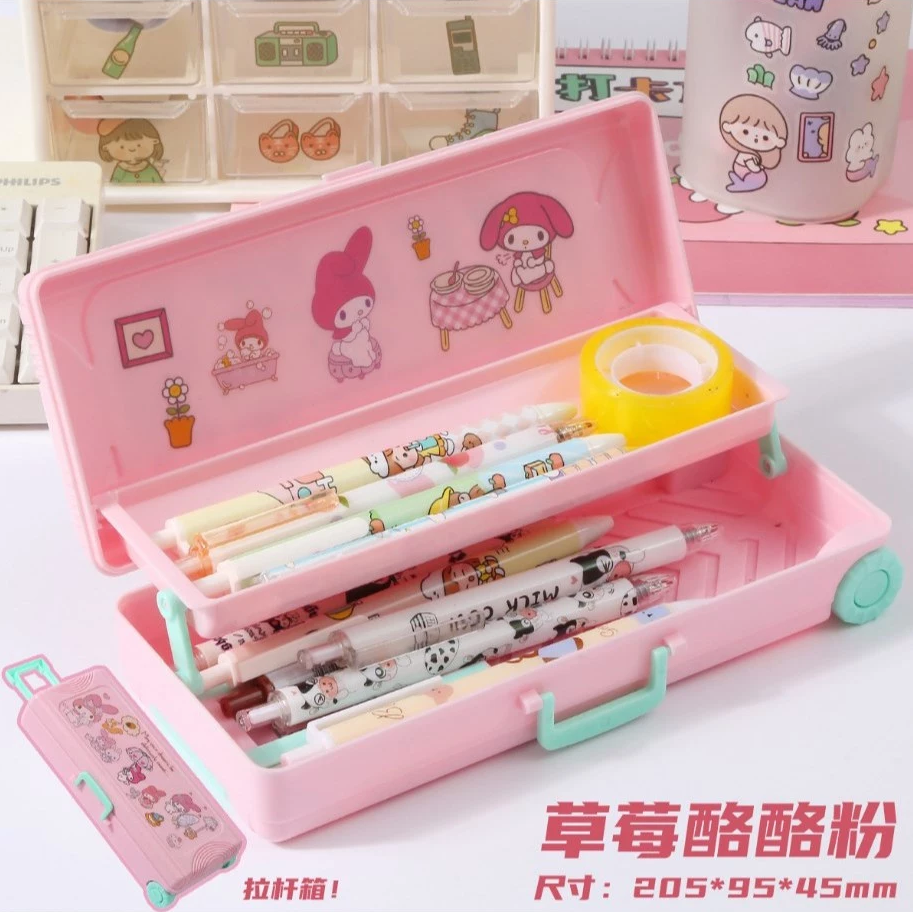 Double-Layer Trolley Pencil Case - Large Capacity Student Organizer multifunctional suitcase