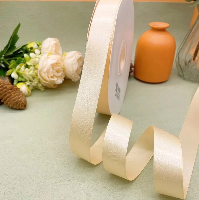 Elegant BEIGE Satin Ribbon 2.5cm x 5 Yards for Wedding & Party Decorations