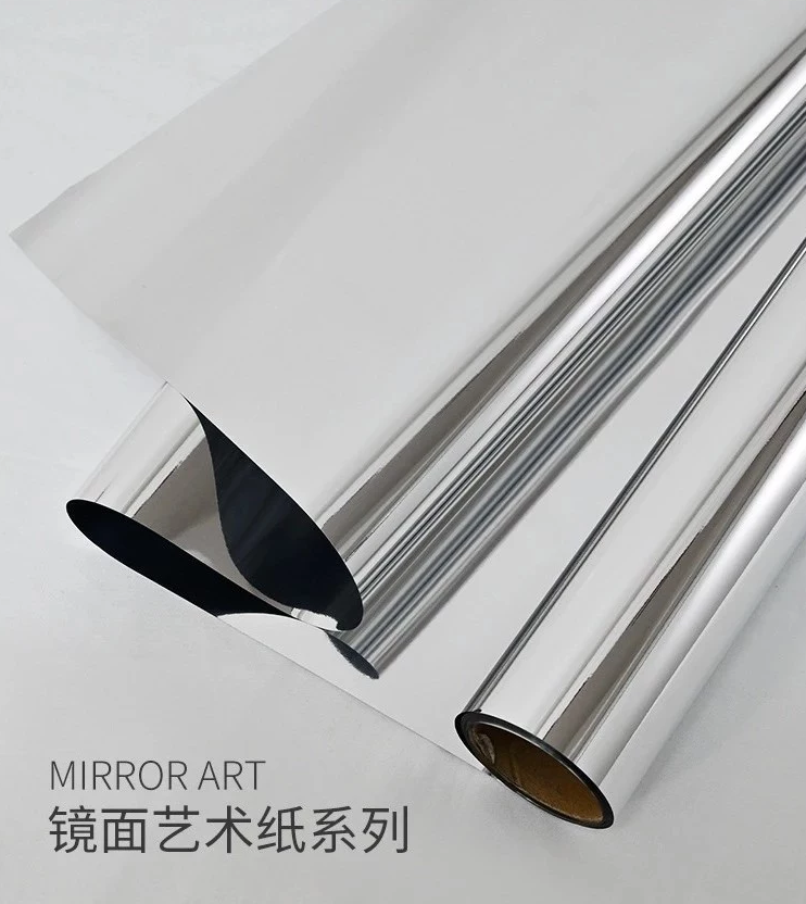 Mirror Finish Wrapping Paper Roll Shiny Metallic Gift Wrap for Birthday, Christmas, Wedding (Silver)