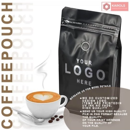 50pcs Coffee Stand Up Pouch with Valve and Pulltab Gusset Type Flat Bottom