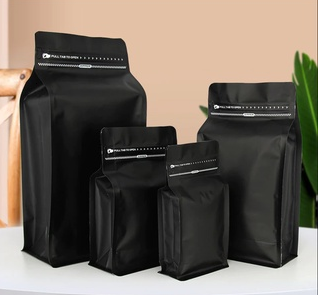 50pcs Coffee Stand Up Pouch with Valve and Pulltab Gusset Type Flat Bottom