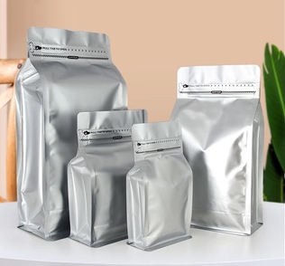 50pcs Coffee Stand Up Pouch with Valve and Pulltab Gusset Type Flat Bottom