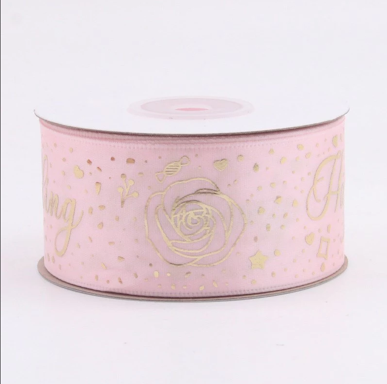 (25yards/1roll) 4cm Happy Wedding Ribbon Hot Stamping Ribbon Gift Box Packaging Ribbon