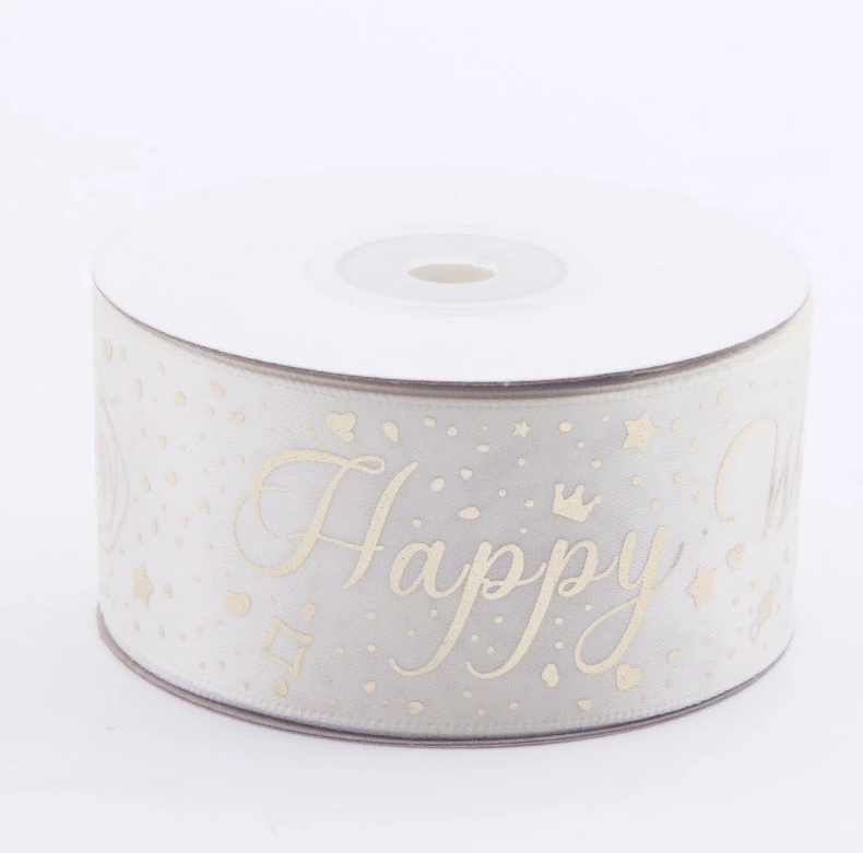(25yards/1roll) 4cm Happy Wedding Ribbon Hot Stamping Ribbon Gift Box Packaging Ribbon