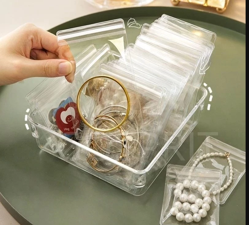 5Pcs PVC Transparent Jewelry Bags Earring Pendant Necklace Bracelet Jewelery Storage, Ziplock Bags