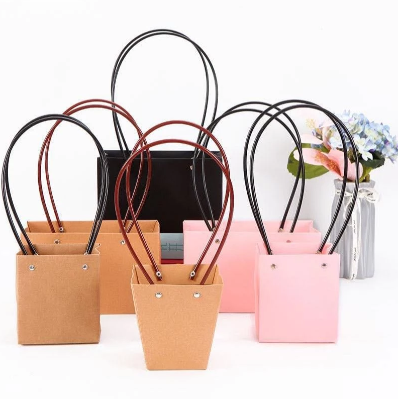 1pc Kraft paper flower tote bag Flower Bouquet Packaging Bag Handbags for Wedding Party