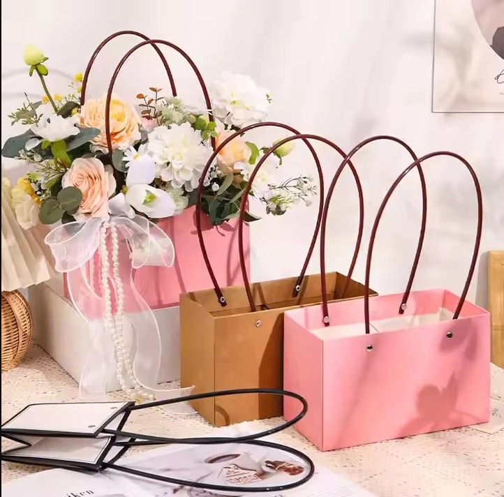 1pc Kraft paper flower tote bag Flower Bouquet Packaging Bag Handbags for Wedding Party