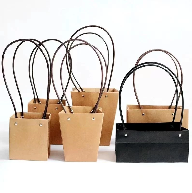 1pc Kraft paper flower tote bag Flower Bouquet Packaging Bag Handbags for Wedding Party