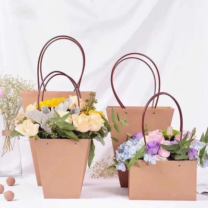 1pc Kraft paper flower tote bag Flower Bouquet Packaging Bag Handbags for Wedding Party
