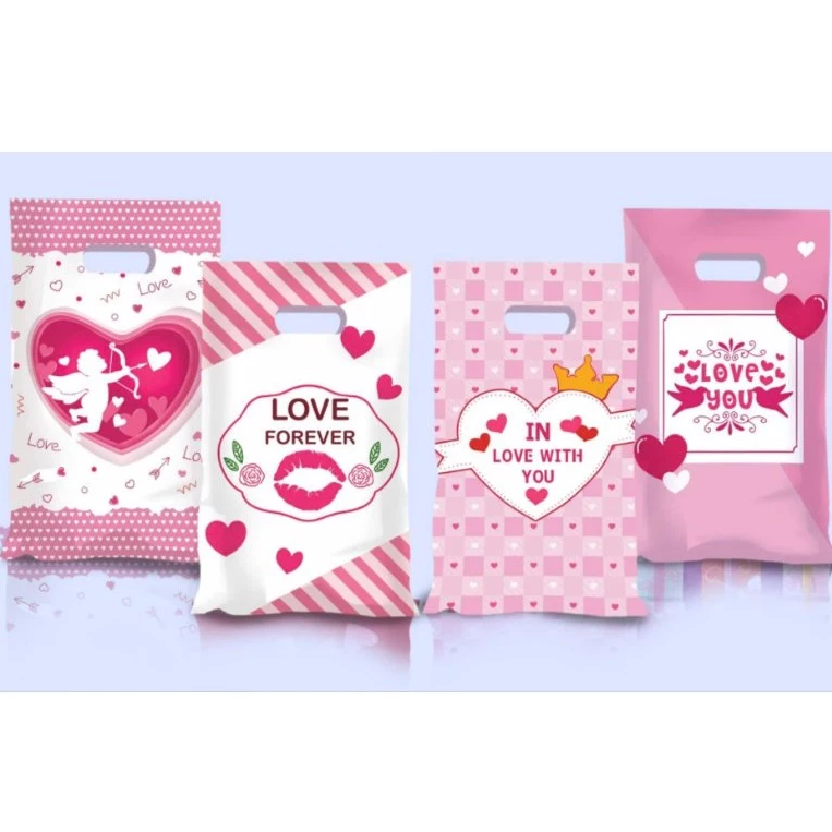 10pcs Hand held Valentine’s Gift Bag Valentine's bag Candy Cookies Tote Bag Party Loot Bag