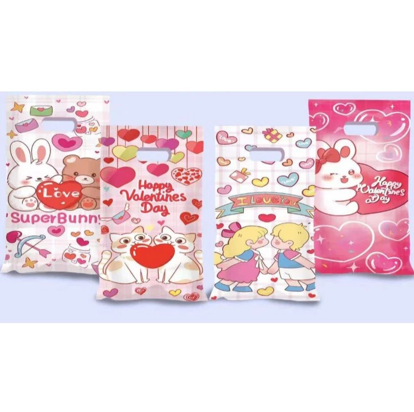 10pcs Hand held Valentine’s Gift Bag Valentine's bag Candy Cookies Tote Bag Party Loot Bag