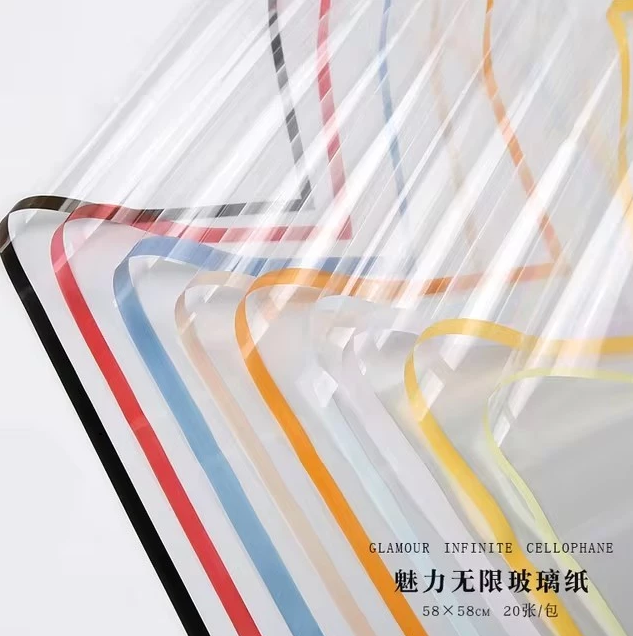 20pcs Clear Colored edge flower wrapping paper cellophane transparent Waterproof bouquet