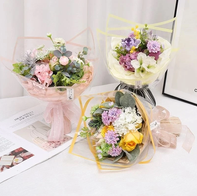 20pcs Clear Colored edge flower wrapping paper cellophane transparent Waterproof bouquet