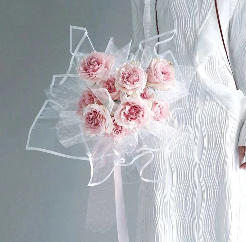 20pcs Clear Colored edge flower wrapping paper cellophane transparent Waterproof bouquet