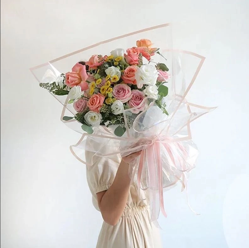 20pcs Clear Colored edge flower wrapping paper cellophane transparent Waterproof bouquet