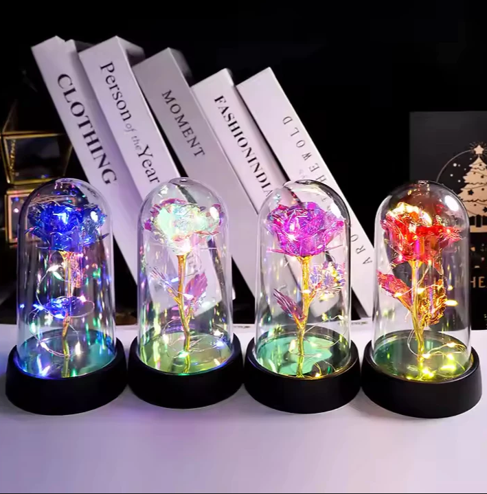 LED Galaxy Rose Lamp Glass Cover Birthday Gift for Girlfriend Mother's Day Valentine's Day