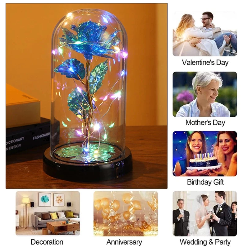 LED Galaxy Rose Lamp Glass Cover Birthday Gift for Girlfriend Mother's Day Valentine's Day