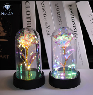 LED Galaxy Rose Lamp Glass Cover Birthday Gift for Girlfriend Mother's Day Valentine's Day