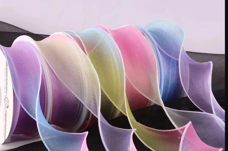 Fantasy fish tail Gradient yarn pleated yarn Ribbon With Wavy Edge Wrap Flower Gift Decor