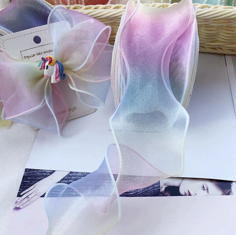Fantasy fish tail Gradient yarn pleated yarn Ribbon With Wavy Edge Wrap Flower Gift Decor