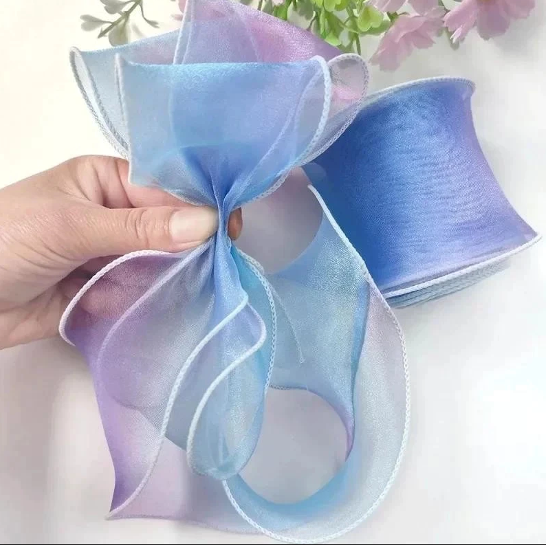 Fantasy fish tail Gradient yarn pleated yarn Ribbon With Wavy Edge Wrap Flower Gift Decor