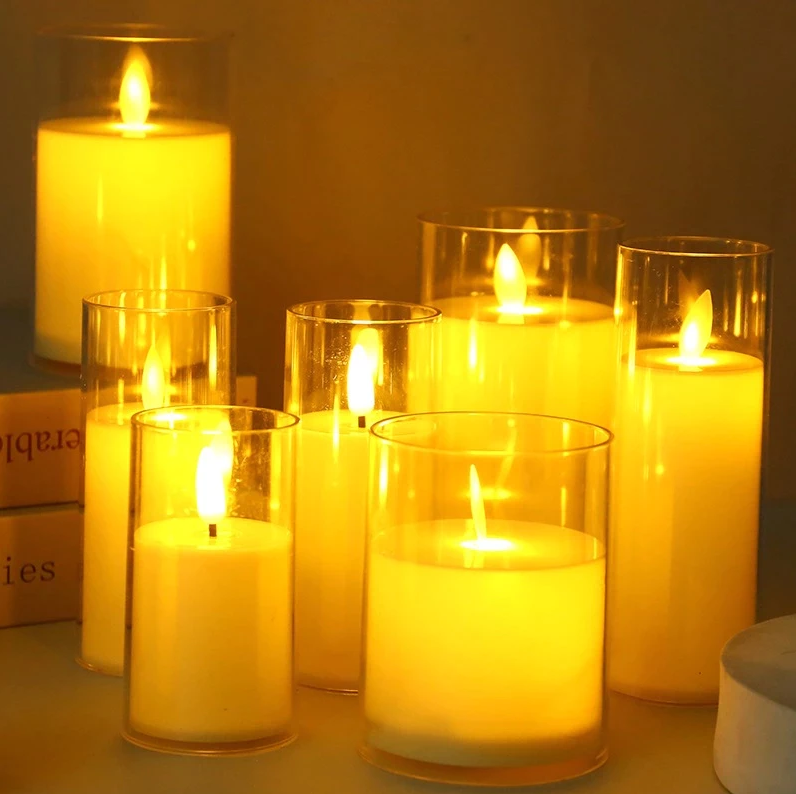 Led Glass Candle Flameless Candle With Glass Cover for Home Wedding Party XMAS Decorations