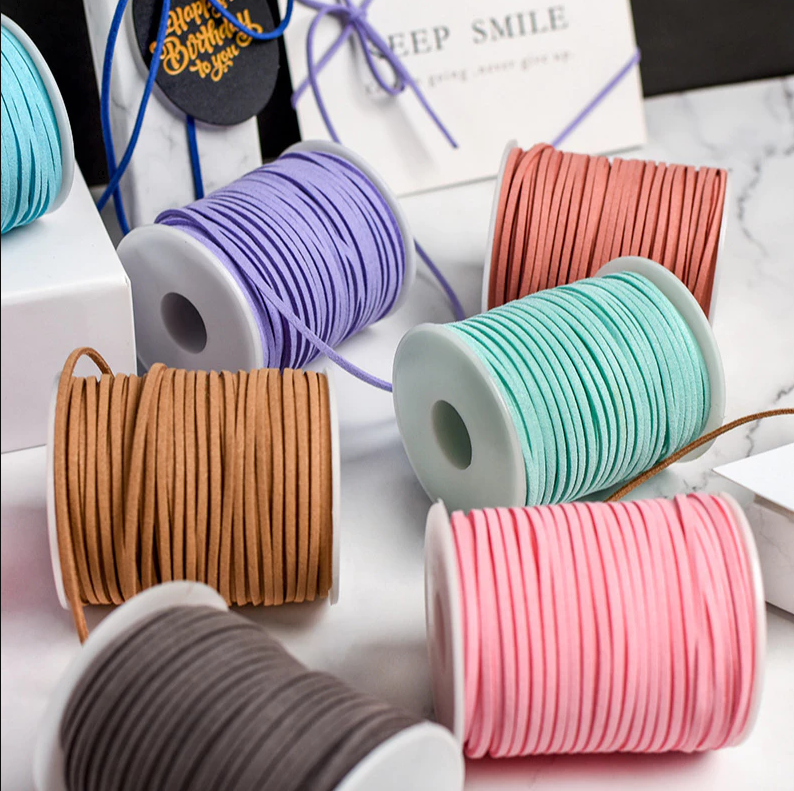 1roll Leather Cord Rope - Non-Elastic Vibrant Multicolor Craft Thread DIY, double-sided