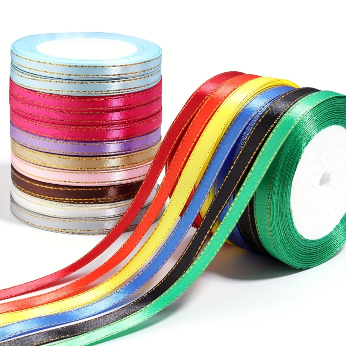 (25 Yards/roll) 6mm Gold Edge Ribbon Satin Ribbons Gift Packing Christmas Ribbons Wedding Party Deco