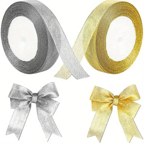25Yards/Roll 1 cm / 1.5cm / 2cm gold and silver ONION ribbon packaging ribbon