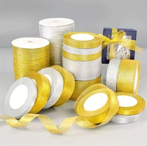 25Yards/Roll 1 cm / 1.5cm / 2cm gold and silver ONION ribbon packaging ribbon