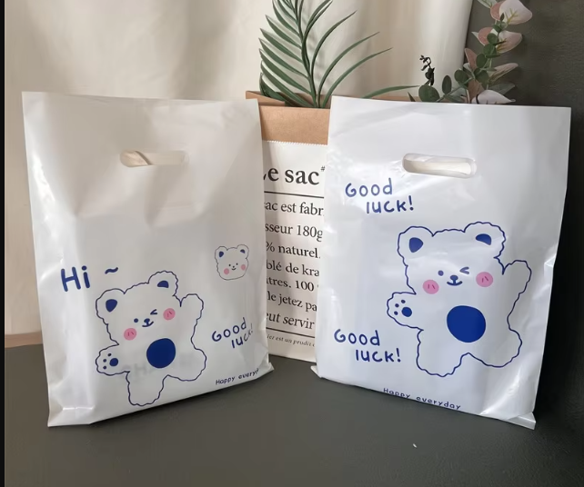 50pcs HIGH QUALITY Printed Plastic Takeout Tote Bag handle