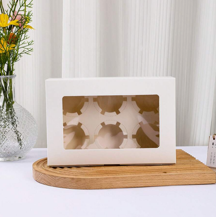 Cupcake/Muffin/Pastry WHITE/BROWN Box NO HANDLE/ WITH INNER Packaging case(2, 4, 6, 12 holes)