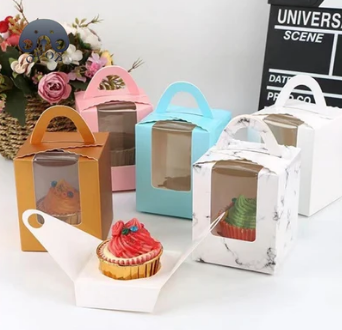 Pastry Box Single Solo Cupcake Box Cookies Boxes Individual Box with Handle 1PC