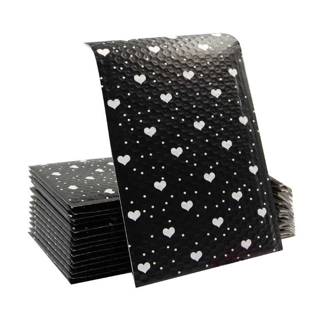 Waterproof Bubble Mailers Padded Envelopes Lined Poly Mailer Self Seal Black | Heart/Star Print 1pc