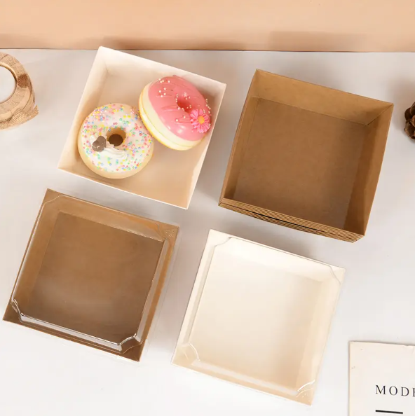 10pcs Transparent Square Cake, Sandwich Kraft Box Pastry Baking Gift Box