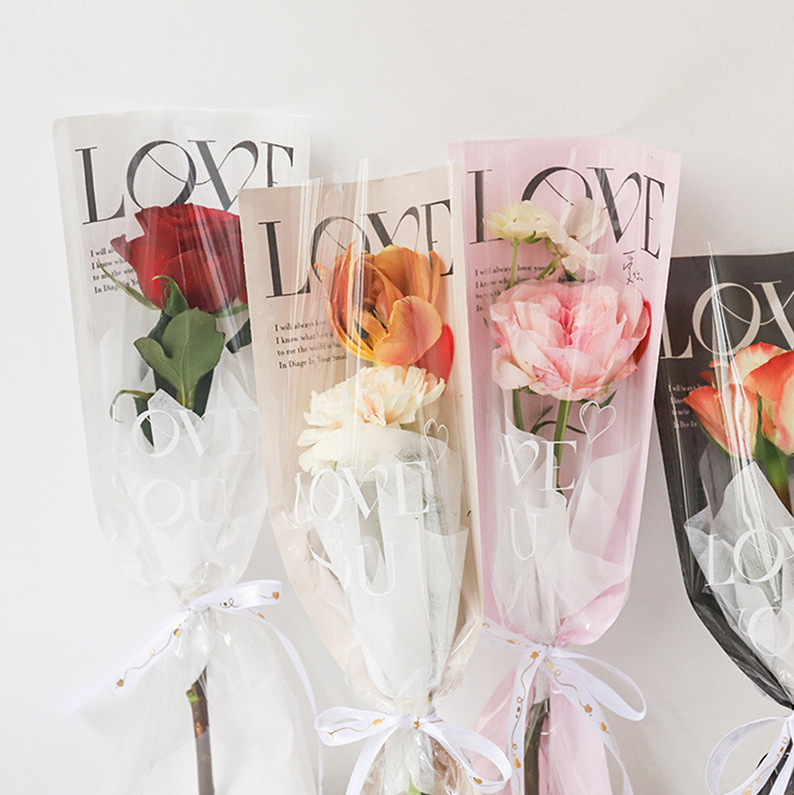 20pcs LOVE Single Rose Flower Packaging Bag Gift Wrapping Paper Valentine's Day,anniversar