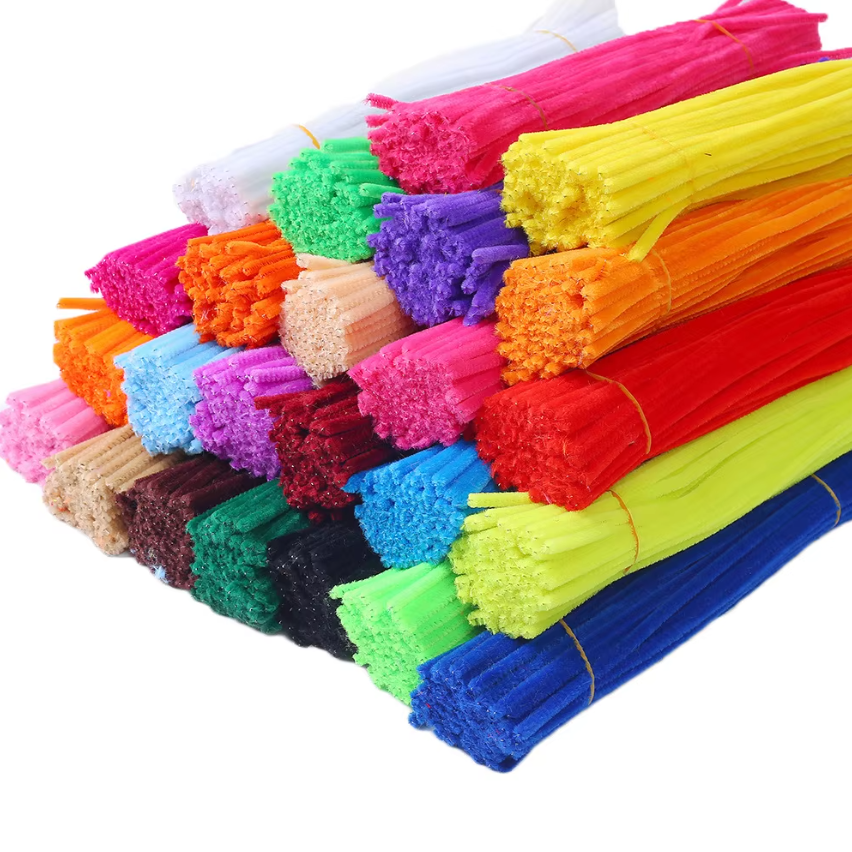 | 100PCS 8mm Fuzzy Wire Colored Chenille Wires Fluffy Sticks Stems Twist Tie for Kids