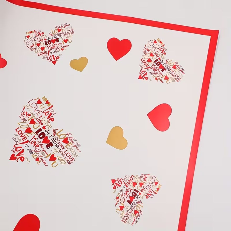 20 Sheets "Love-Filled" Bouquet Wrapping Paper - Red/Pink Heart Design | Floral & Gift Wrapping