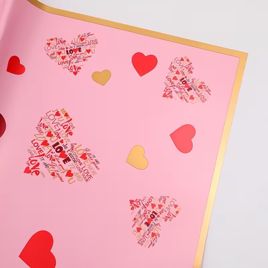 20 Sheets "Love-Filled" Bouquet Wrapping Paper - Red/Pink Heart Design | Floral & Gift Wrapping