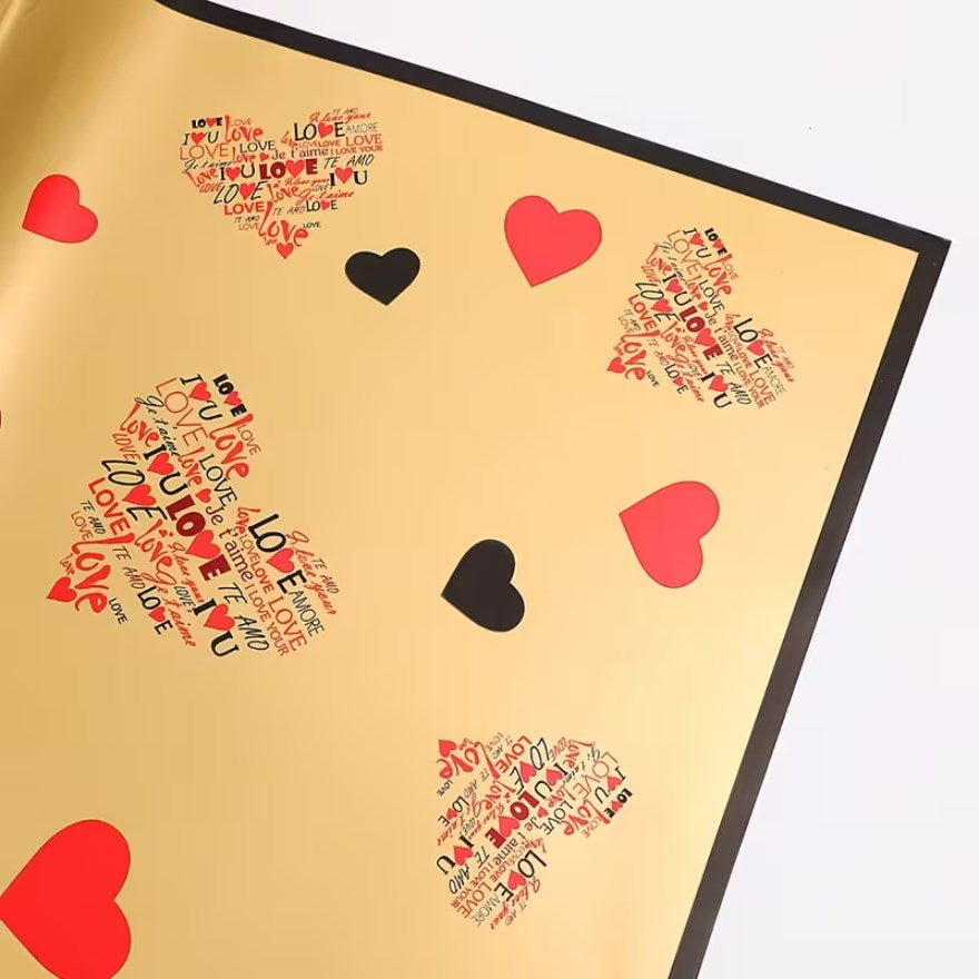 20 Sheets "Love-Filled" Bouquet Wrapping Paper - Red/Pink Heart Design | Floral & Gift Wrapping